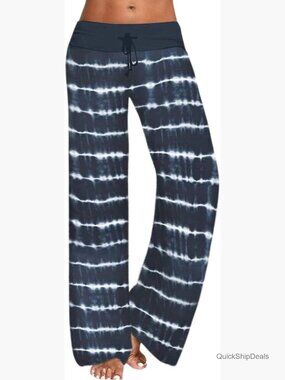 Polyester Spandex Drawstring Lounge Pants Wide Leg Pajama Bottoms